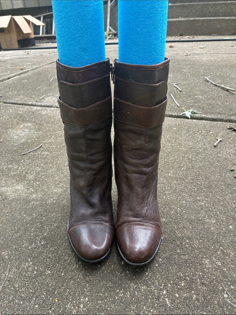 Born Brown Leather Mid-Calf Heeled Boots - Picture 4 of 11